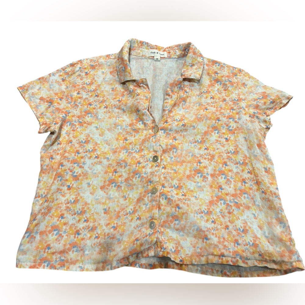 cloth & stone Floral Short-Sleeve Button Front Blouse in Peach Multi - Picture 3 of 6